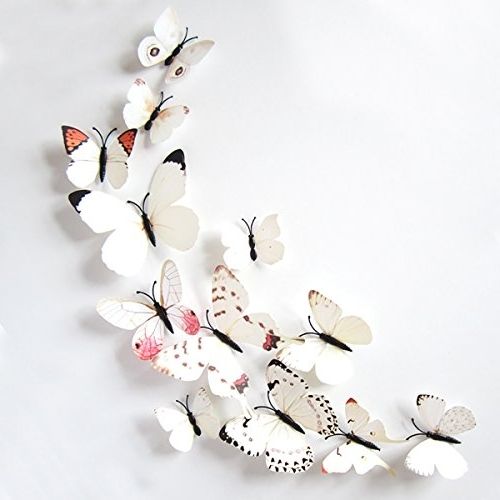 Famous White 3D Butterfly Wall Art With Uelfbaby 12Pcs 3D Butterfly Wall Stickers Decor Art Decorations (View 14 of 15)