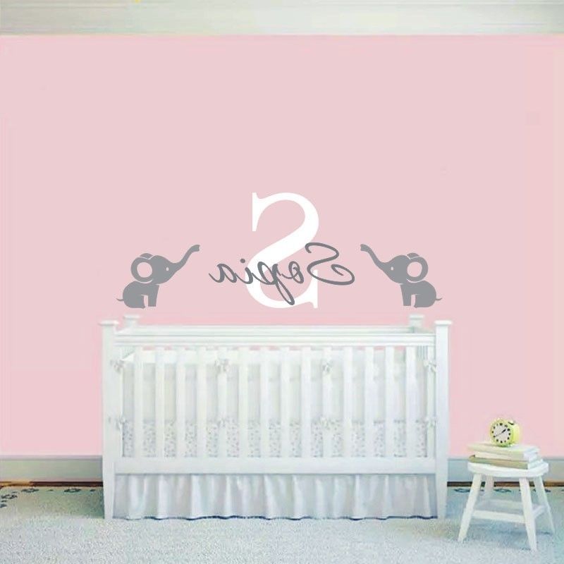 Fashionable Baby Name Wall Art Inside 2016 Custom Baby Name Wall Sticker, Cute Elephants Wall Decal (View 4 of 15)