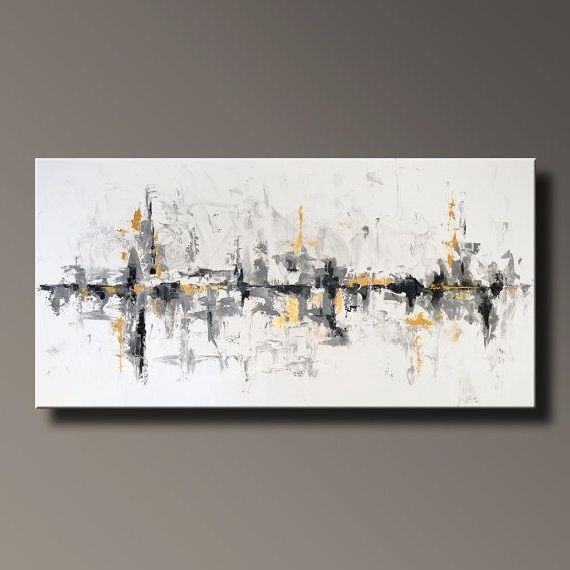 Favorite Black And Gold Abstract Wall Art With 75" Large Original Abstract Black White Gray Gold Painting On Canvas (Photo 2 of 15)