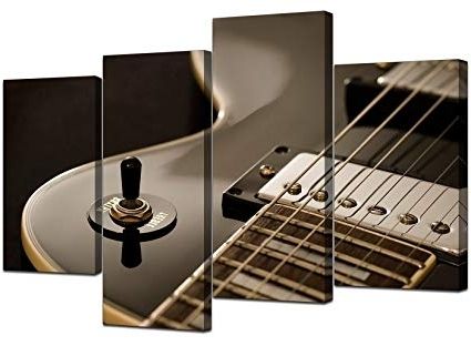 Guitar Canvas Wall Art Inside Best And Newest Amazon: Large Black White Electric Guitar Canvas Wall Art (View 8 of 15)