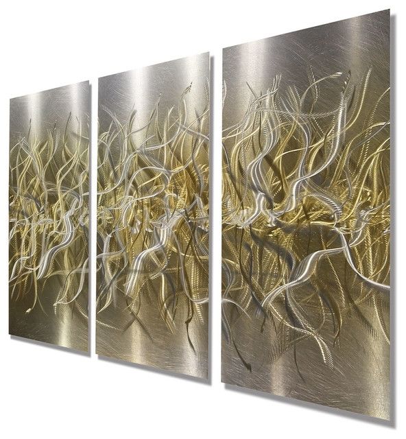 Hand Etched Silver And Gold Modern Metal Wall Art, Home Decor Inside Newest Silver And Gold Wall Art (View 1 of 15)
