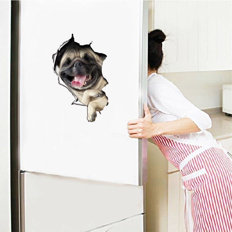 Hole View Vivid Dogs 3d Wall Sticker Bathroom Toilet Living Room For Famous Dogs 3d Wall Art (View 4 of 15)