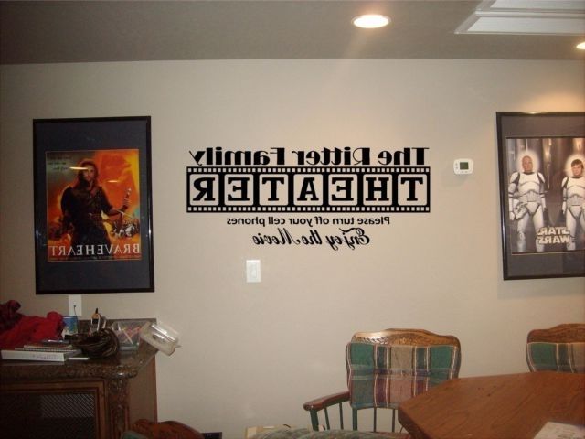 Home Theater Sign Personalized Family Name Vinyl Movie Wall Art Inside Most Up To Date Home Theater Wall Art (View 3 of 15)