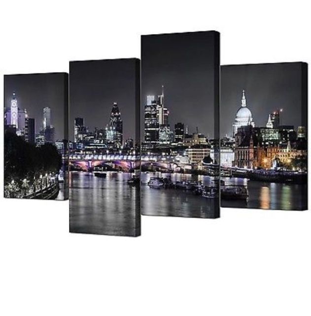 Large London City Scene Canvas Wall Art Picture Multi 4 Panel 130Cm With Regard To Well Liked London Scene Wall Art (View 2 of 15)