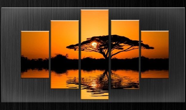 Latest Parted Canvas Wall Art Sunset Tree Split Multi Panel Set Framed For Split Wall Art (Photo 1 of 15)