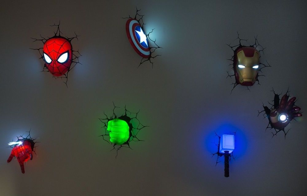 Marvel 3D Wall Art Night Lights Bundle Iron Man Hulk Spiderman With Regard To Favorite 3D Wall Art Iron Man Night Light (View 10 of 15)