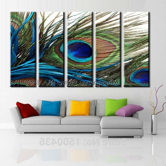 Modern Abstract Huge Oil Painting Wall Art With Regard To Well Known Peacock Feather Modern Abstract Huge Oil Painting On Canvas 5 Piece (View 1 of 15)
