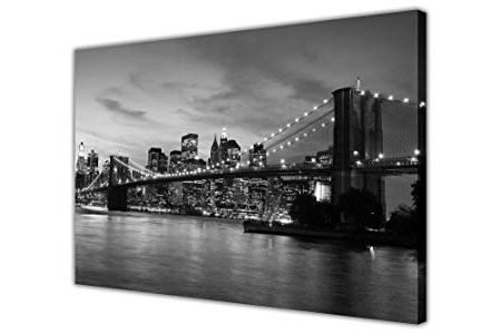 Most Current Black And White New York Canvas Wall Art Throughout Black And White Canvas Wall Art Prints New York City Bridge Pictures (Photo 1 of 15)