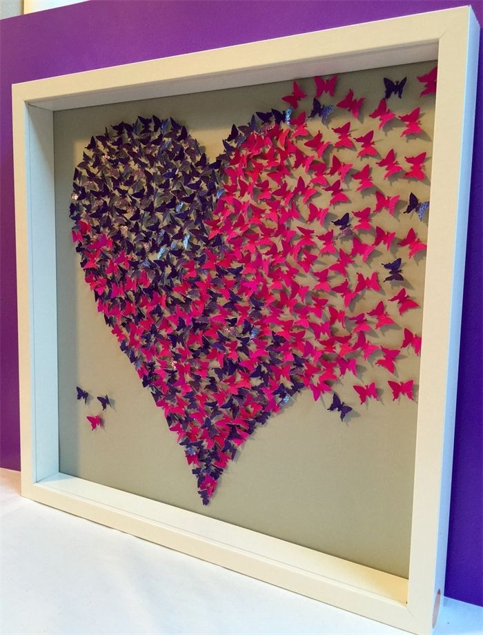 Most Current Heart 3d Wall Art Within Butterflies Heart Wall Art  Paper Craft Heart In 3d Wooden Frame (View 12 of 15)