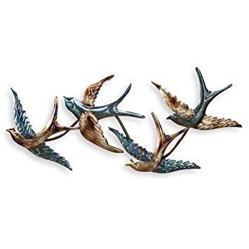 Most Recently Released Birds In Flight Metal Wall Art With Amazon: Blue Gold Bronze Finished Metal Flying Birds Wall Art (Photo 12 of 15)