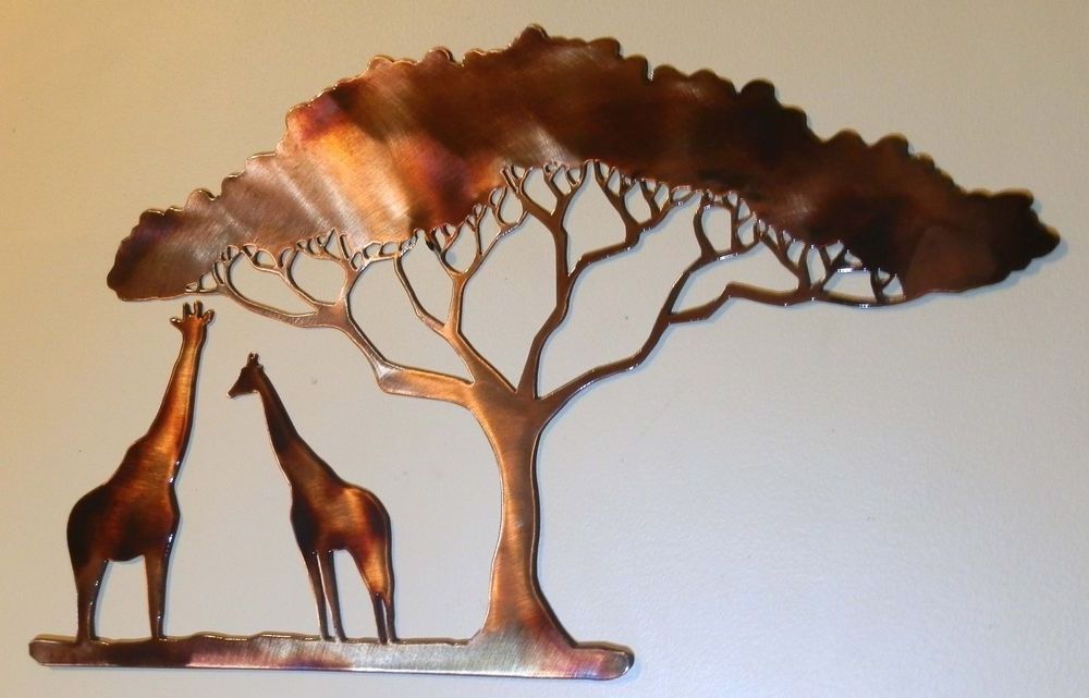 Most Recently Released Giraffe Metal Art African Safari Rustic Lodge Wilderness Wall Decor For African Metal Wall Art (Photo 1 of 15)