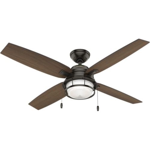 Most Recently Released Hunter 59214 52" 4 Blade Led Indoor/outdoor Ceiling Fan With Light Pertaining To Hunter Indoor Outdoor Ceiling Fans With Lights (Photo 12 of 15)