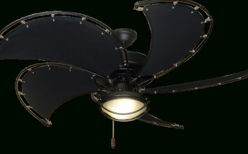 Nautical Outdoor Ceiling Fans Pertaining To 2018 Raindance Matte Black Nautical Ceiling Fan W/52" Spring Frame Fabric (Photo 4 of 15)