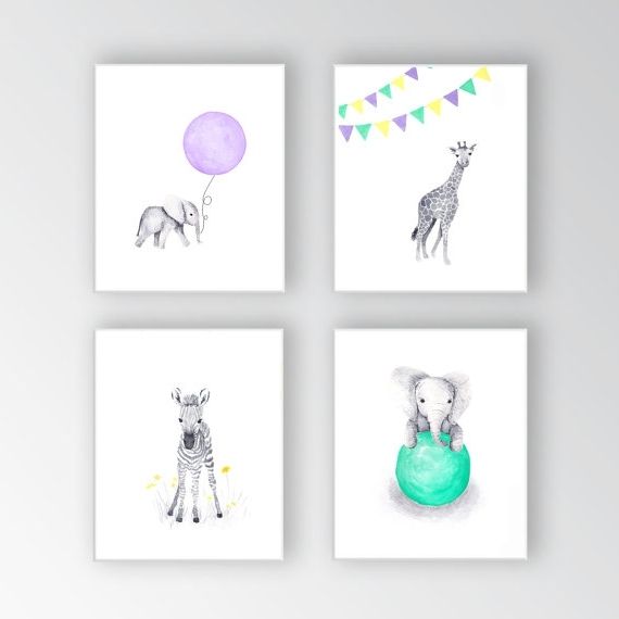 Nursery Canvas Art Within Newest Zebra Canvas Art, Baby Girl Nursery Art, Animal Watercolor Paintings (Photo 1 of 15)