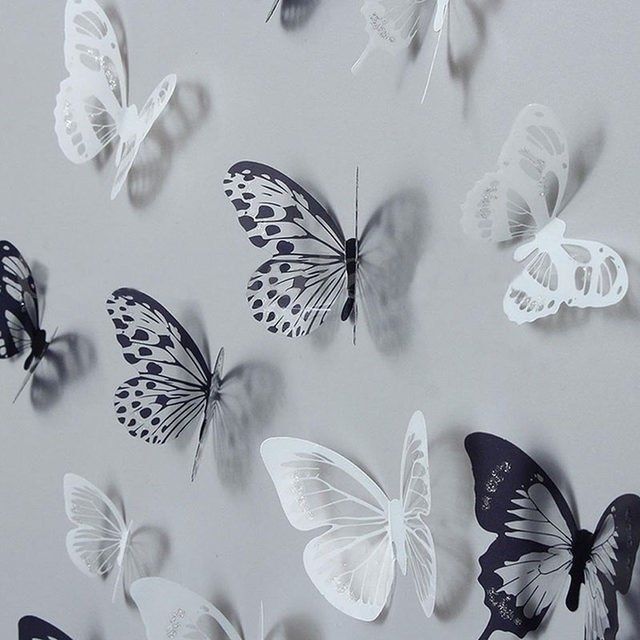 Online Shop 18Pcs Black And White 3D Butterfly Wall Stickers Art Pertaining To Newest White 3D Butterfly Wall Art (View 11 of 15)
