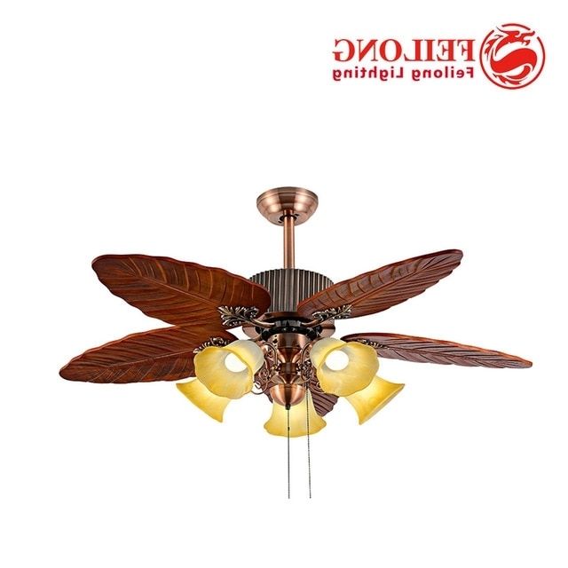 Outdoor Ceiling Fans With Leaf Blades Pertaining To Latest Ceiling Fan Huge Leaf Blades With Five Light Kits Pull Chain Control (View 8 of 15)