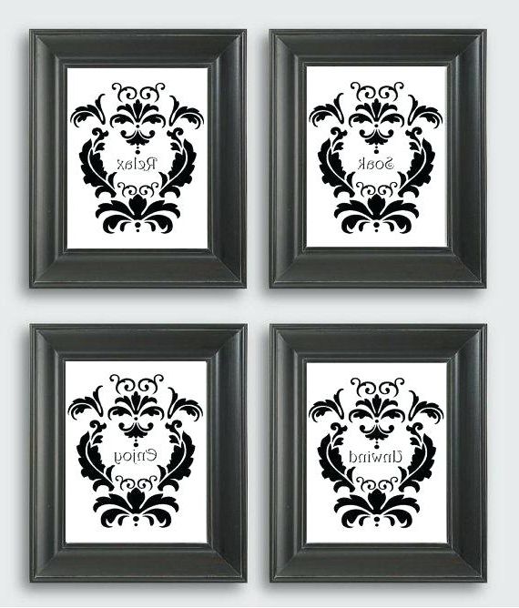 Outstanding Black And White Wall Art For Bathroom Black And White With Regard To Newest Black And White Damask Wall Art (View 9 of 15)