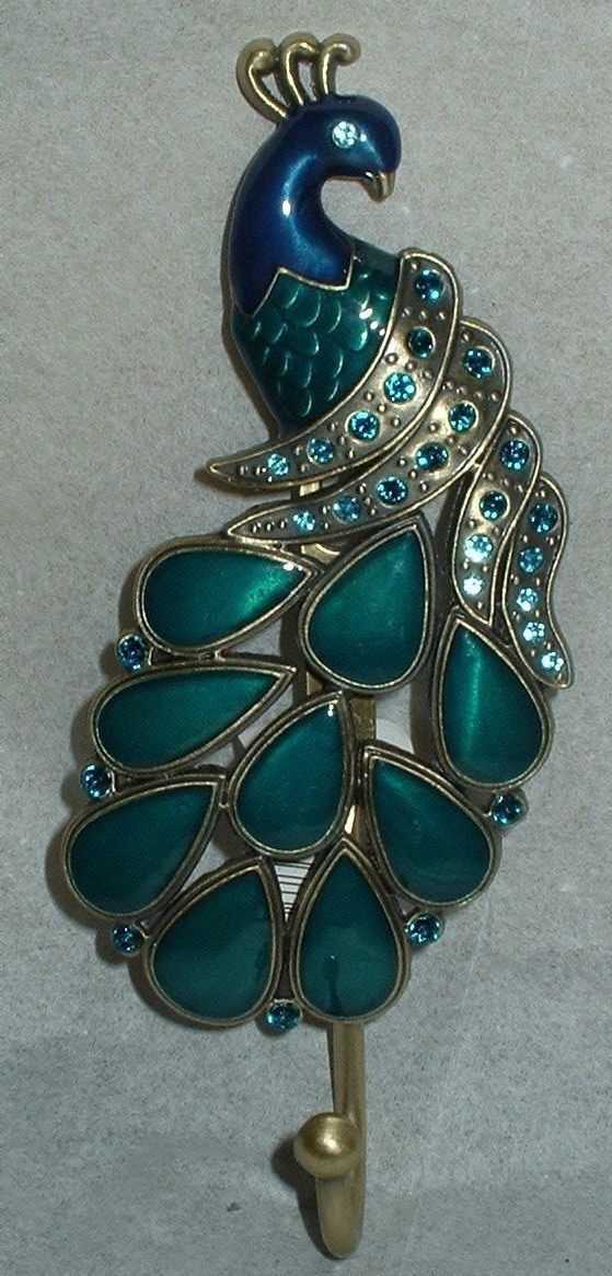 Peacock Wall Art Plaque~metal Hook~hanger~jeweled Decor~bird For Best And Newest Jeweled Peacock Wall Art (Photo 1 of 15)