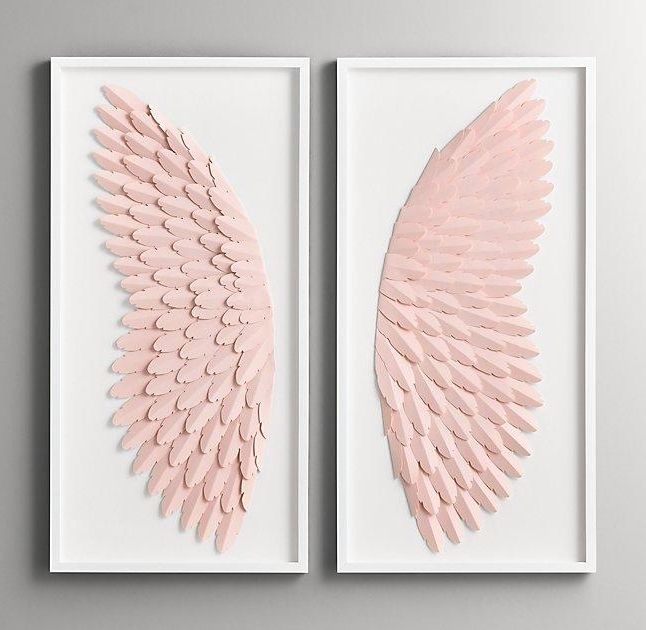 Pink Hand Folded Paper Angel Wing Art Inside Most Popular Angel Wings Wall Art (Photo 5 of 15)