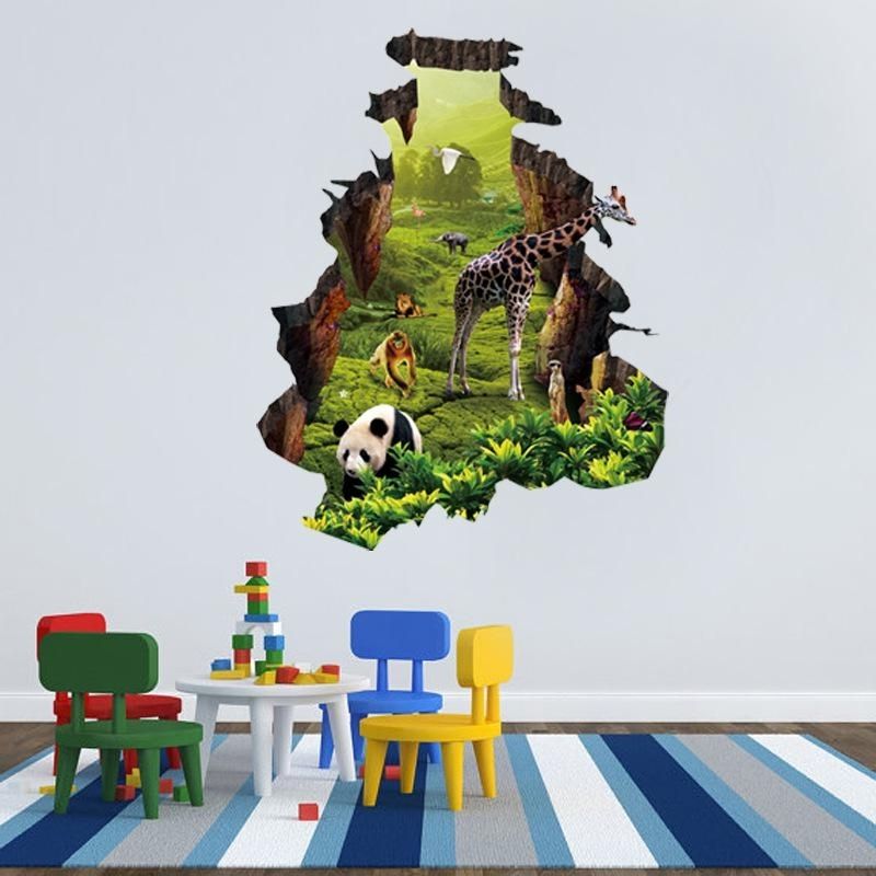 Popular Animals 3d Wall Art Intended For Animals 3d Wall Stickers Kids Rooms Panda Monkey Giraffe Elephant (View 3 of 15)