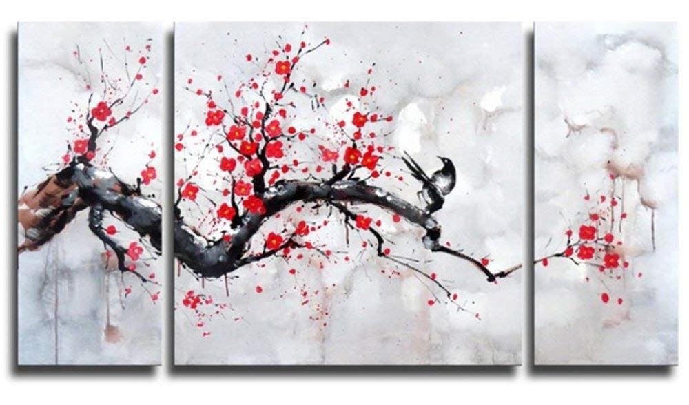 Red Cherry Blossom Wall Art Intended For Most Up To Date Amazon: Black White Red Modern Abstract Cherry Blossom Wall Art (Photo 1 of 15)