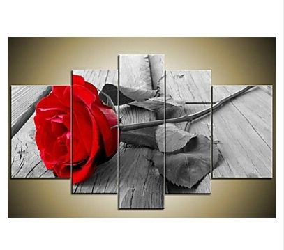 Red Rose Wall Art With Regard To Well Known Hand Painted Modern Beautiful Wall Art Grey Red Rose Canvas Oil (View 7 of 15)