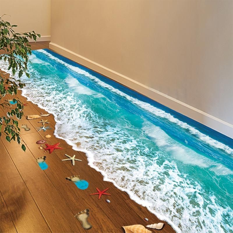 Romantic Sea Beach Floor Sticker 3d Simulation Beach Home Decor In Popular Beach 3d Wall Art (View 7 of 15)