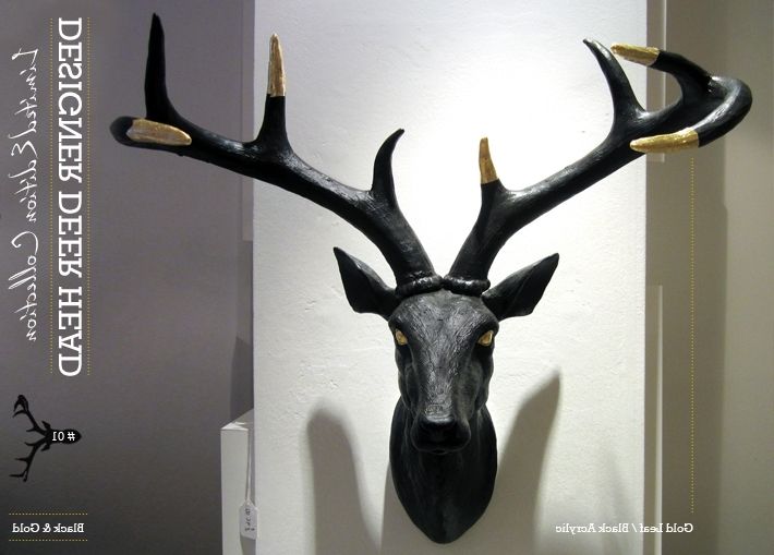 Stags Head Wall Art Regarding Popular Deer Head Wall Art Attractive Stag Black Gold Studioseven (View 11 of 15)