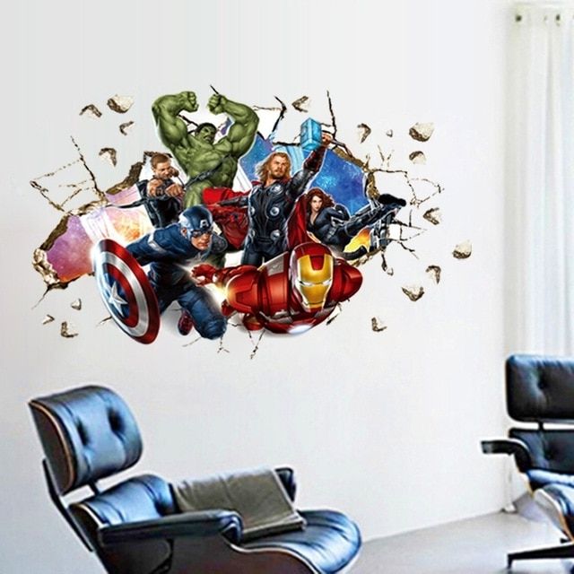 Trendy Movie 3d Wall Stickers Home Decor The Avengers Cartoon Wall Stickers Inside Avengers 3d Wall Art (Photo 1 of 15)