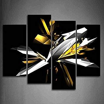 Well Known Black And Gold Abstract Wall Art In Amazon: Digital Art Abstract Black White Yellow Wall Art (Photo 11 of 15)