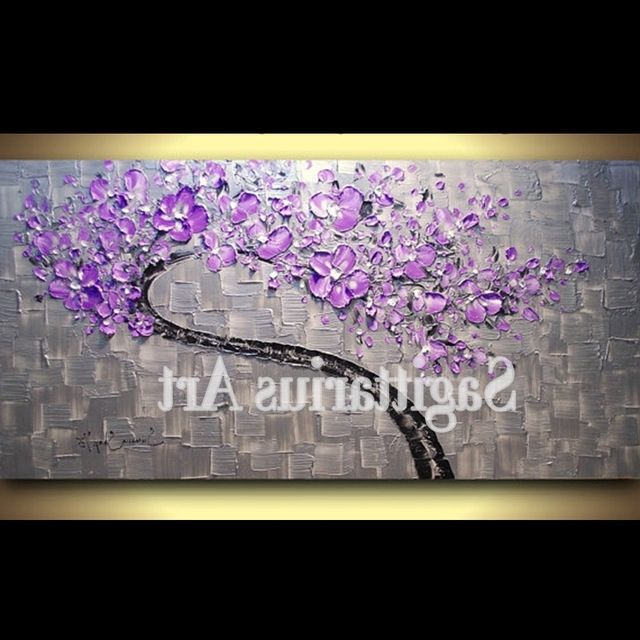 Well Known Hand Painted Wall Art Abstract Purple Cherry Blossom Wall Decor Red Pertaining To Abstract Cherry Blossom Wall Art (Photo 4 of 15)