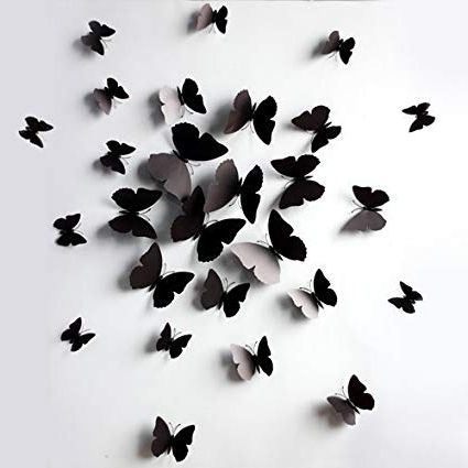 White 3D Butterfly Wall Art Throughout Newest Amazon: Black 24Pcs 3D Butterfly Wall Stickers Decor Art (View 1 of 15)