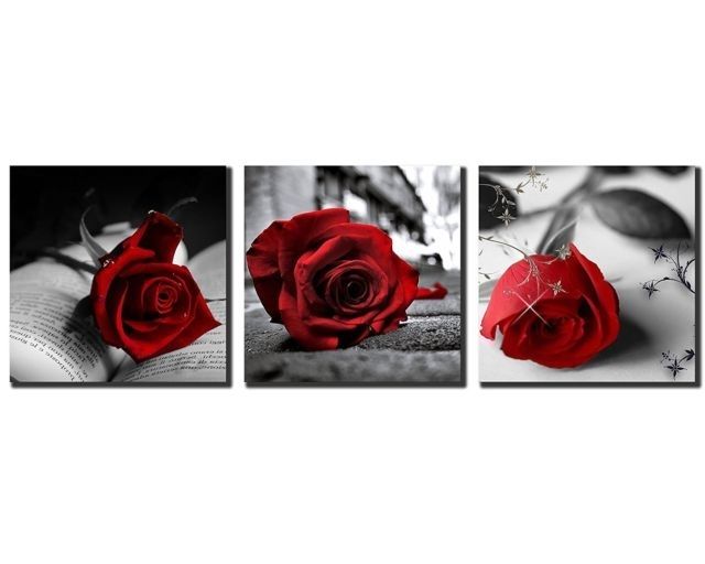 Widely Used 3pcs Black& White Red Rose Flower Abstract Wall Art Print Canvas Pertaining To Red Rose Wall Art (View 14 of 15)