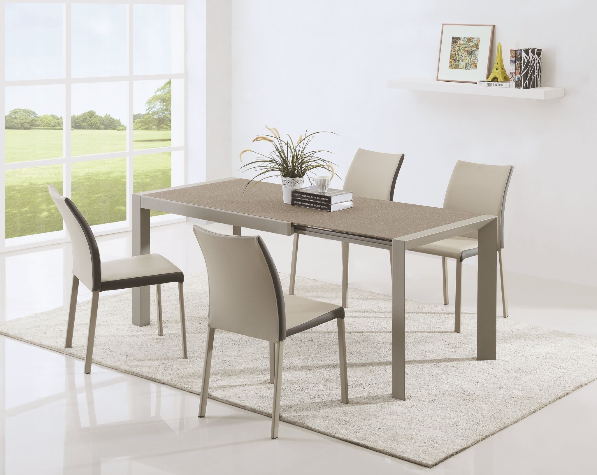 2017 Cassidy Beige Extending Dining Table With Stone Effect Top Pertaining To Glass Extending Dining Tables (View 7 of 25)