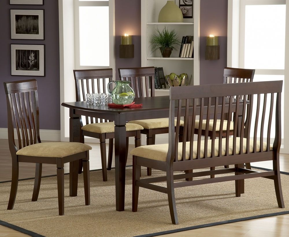 2017 Dining Tables Bench Seat With Back Throughout Furniture. Sturdy Dining Table With Bench: Dark Brown Finish Kitchen (Photo 3 of 25)