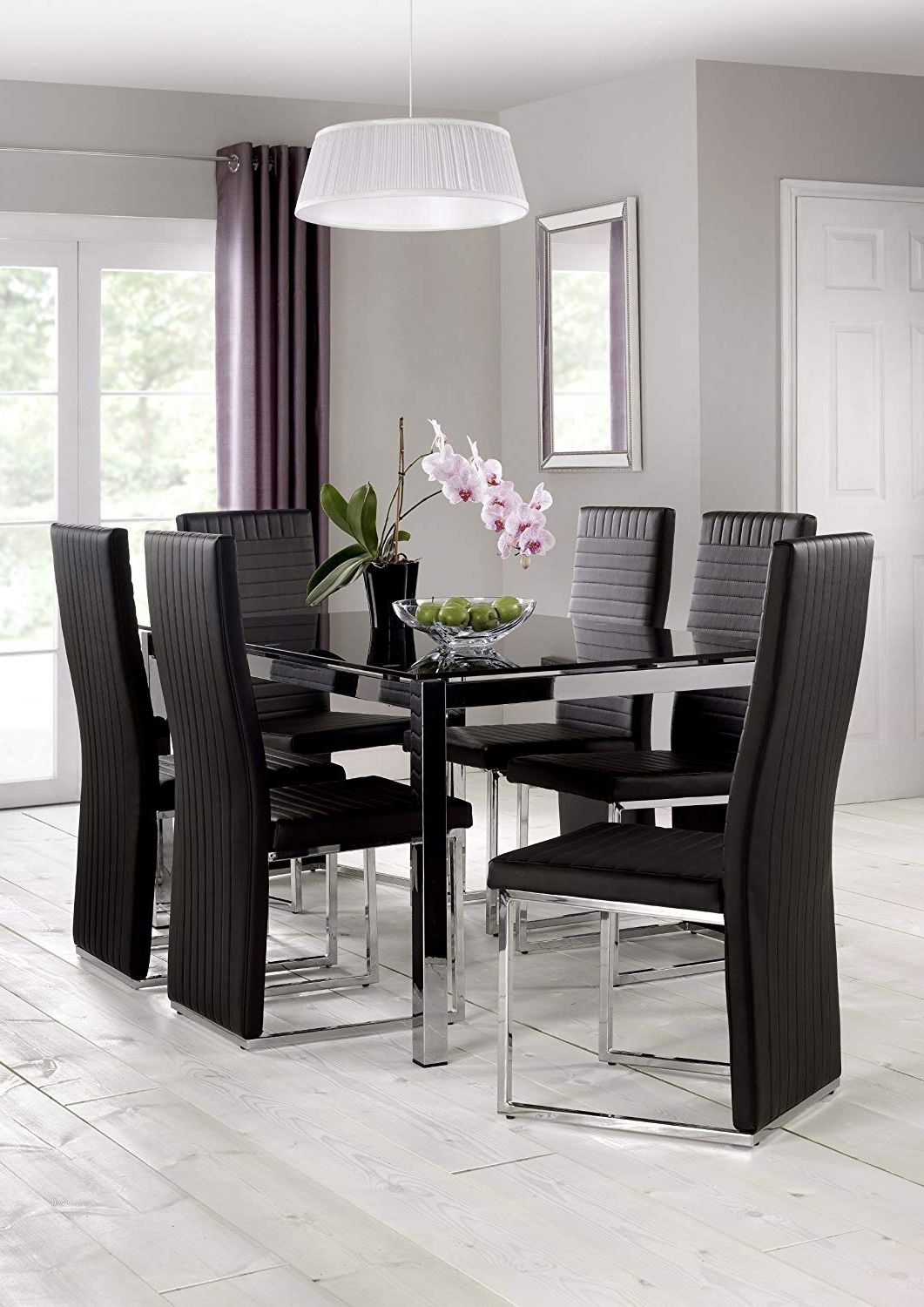 2017 Julian Bowen Tempo Glass Dining Table, Chrome/black: Amazon.co.uk Within 6 Chairs And Dining Tables (Photo 18 of 25)