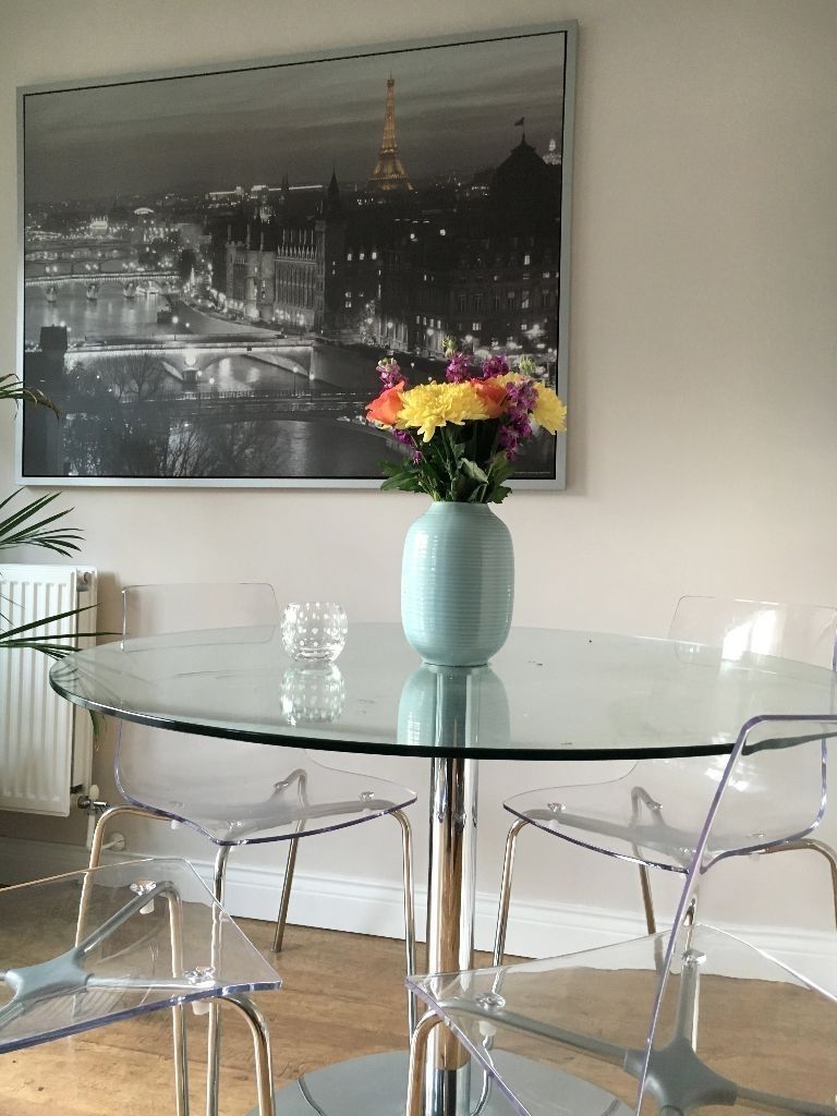 Acrylic Round Dining Tables For Best And Newest Round Glass Dining Table With 4 Clear Acrylic Chairs For Sale £125 (Photo 24 of 25)
