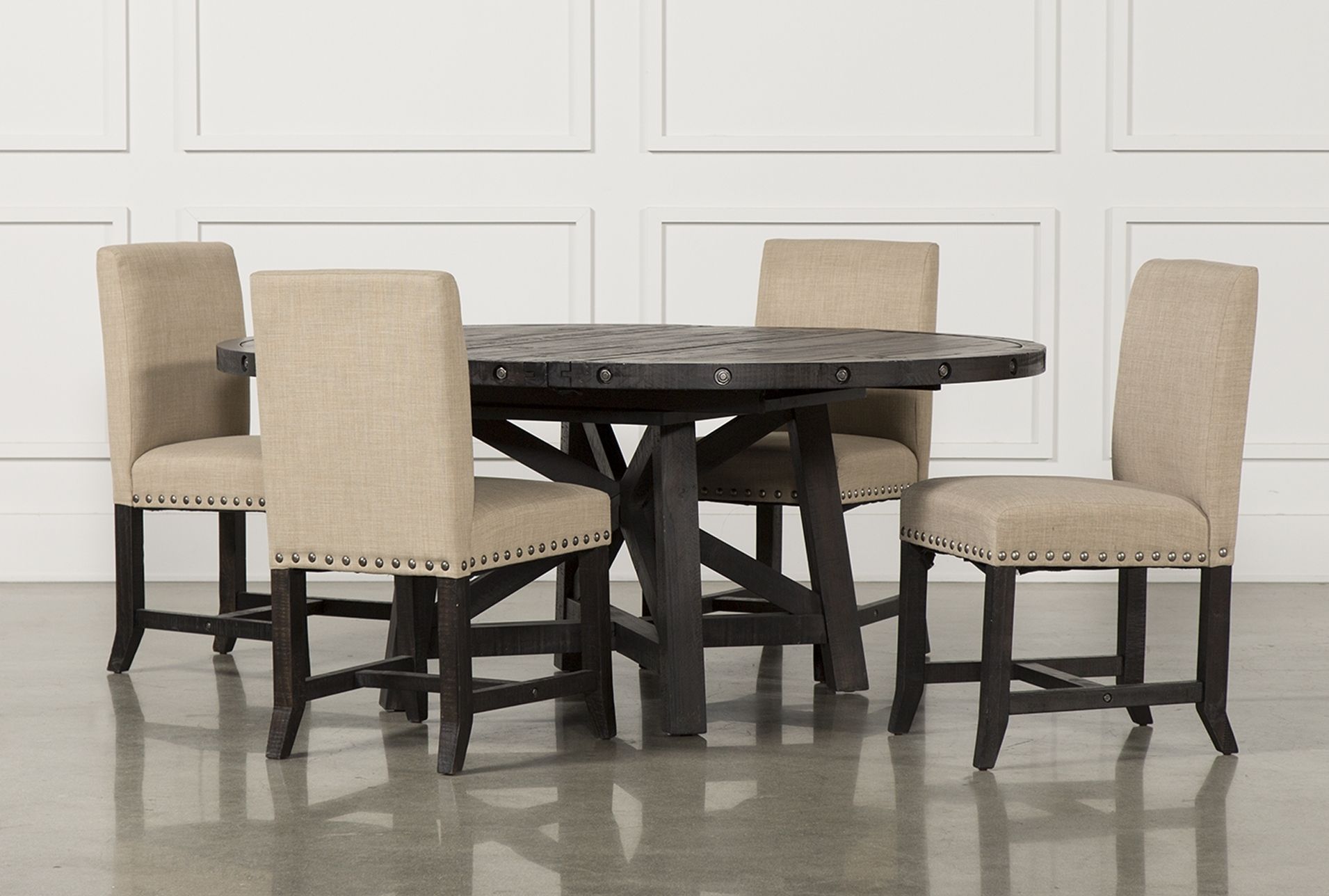 Best And Newest 5. Jaxon 5 Piece Round Dining Set W Upholstered Chairs Qty 1 Has Intended For Jaxon 6 Piece Rectangle Dining Sets With Bench & Wood Chairs (Photo 14 of 25)