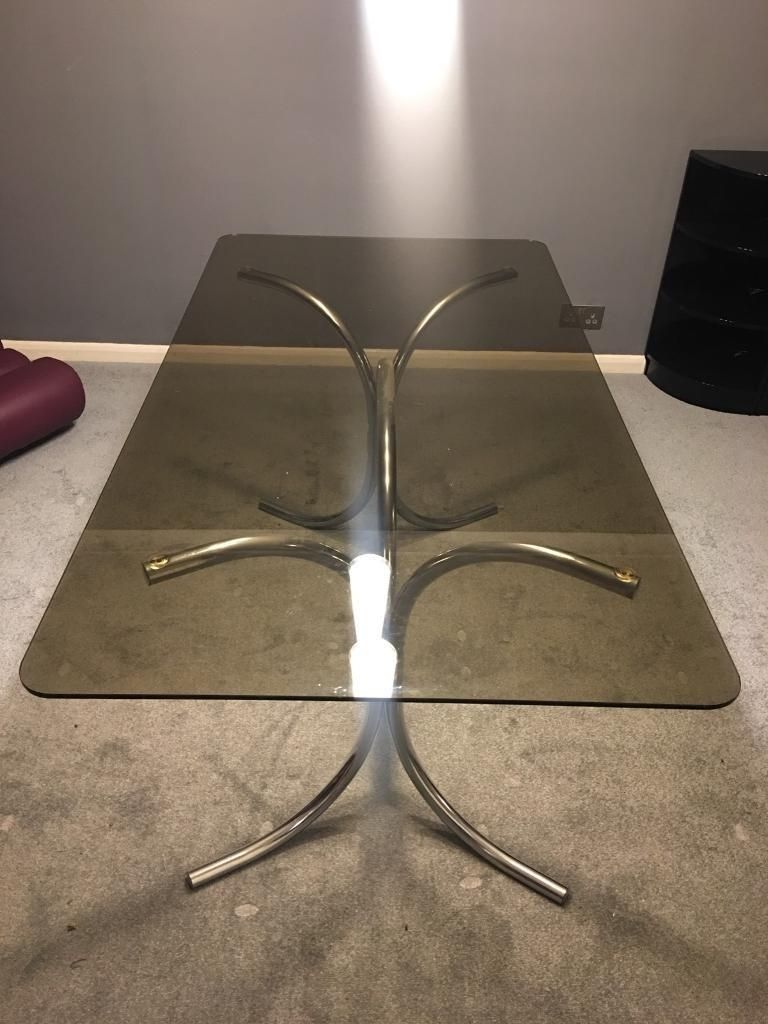 Best And Newest Glass And Chrome Dining Tables And Chairs In Genuine Retro 70s Smoked Glass With Chrome Leg Dining Table Seats  (View 11 of 25)