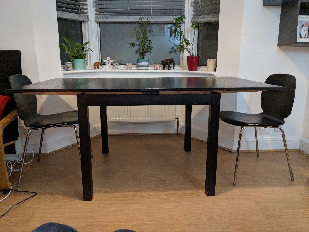 Black Extendable Dining Tables And Chairs With Regard To Preferred Ikea Black Extendable Dining Table + 2 Chairs (Photo 16 of 25)