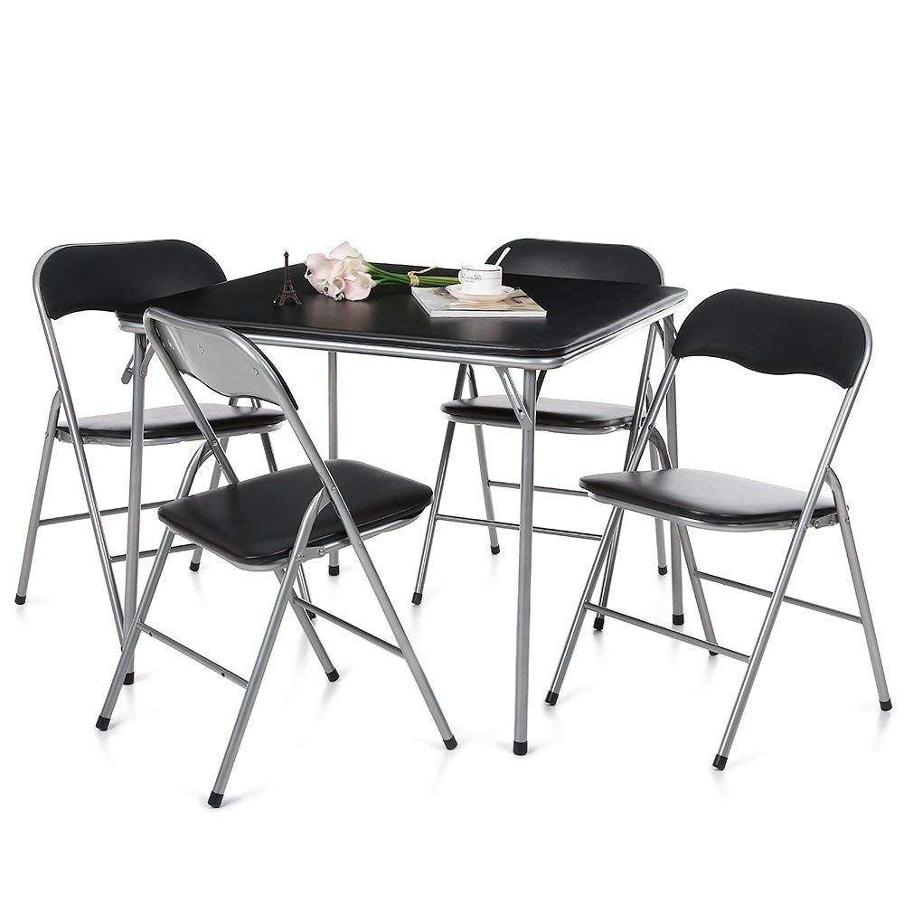 Black Folding Dining Tables And Chairs Throughout Latest Eggree Foldable Dining Table 4 Chairs Set 5pcs Butterfly Kitchen (View 8 of 25)
