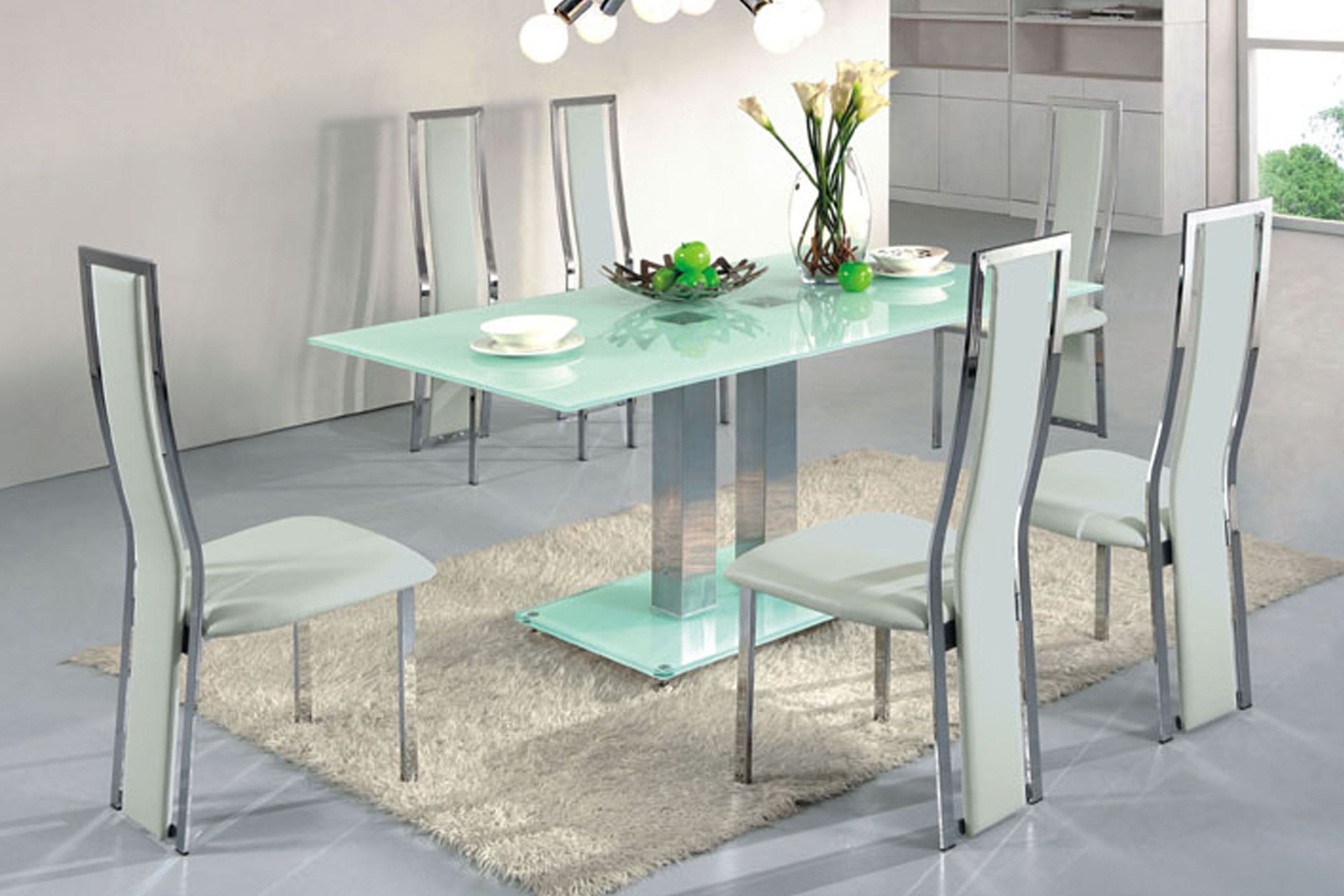 Blue Glass Dining Tables Throughout Popular Furniture. Rectangle Soft Blue Small Glass Dining Table With (Photo 1 of 25)