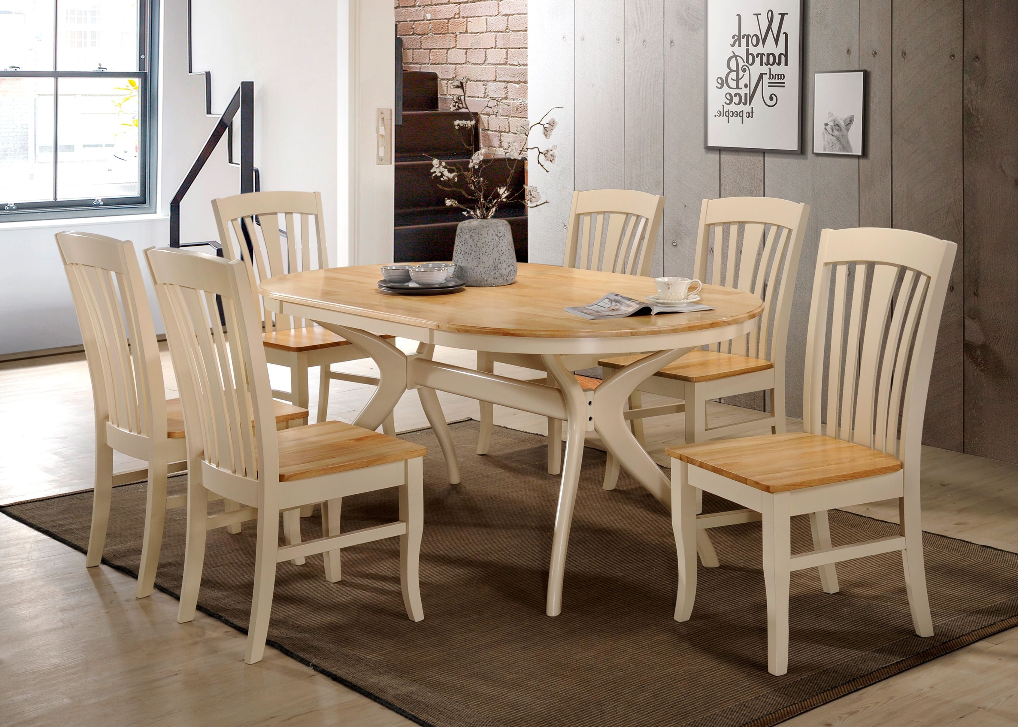 Brittany Dining Tables With Widely Used Oval Dining Table & 6 Chairs – Cream/oak Brittany (View 5 of 25)