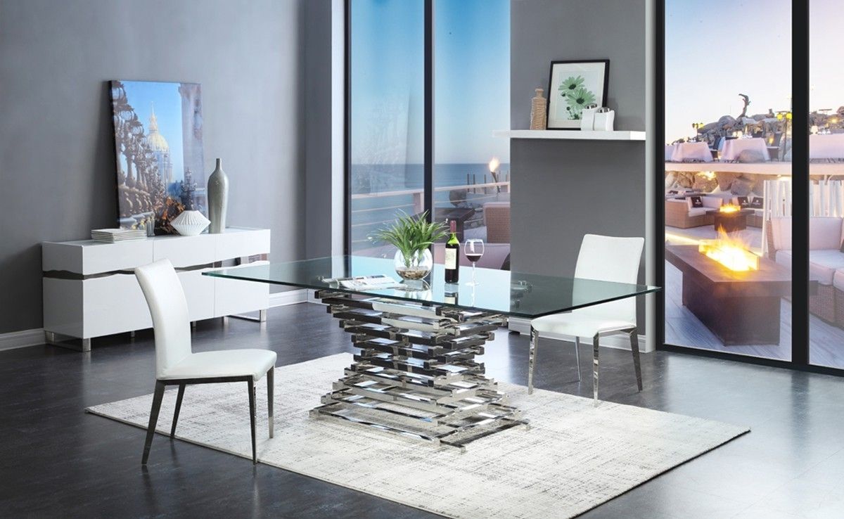 Cheap Contemporary Dining Tables Within Preferred Modrest Crawford Modern Rectangular Glass Dining Table (View 8 of 25)