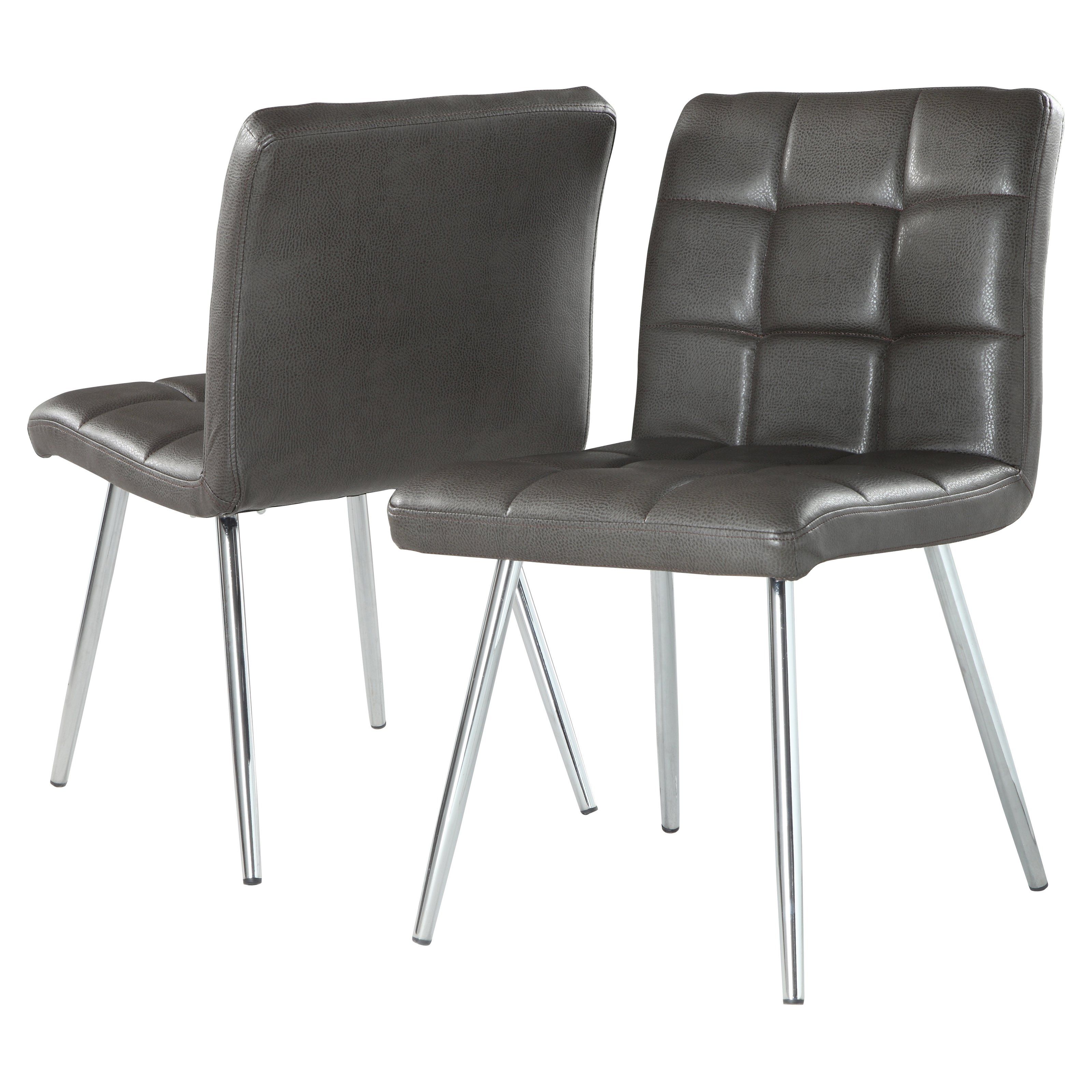 Chrome Leather Dining Chairs With Well Liked Monarch Dining Chair 2pcs / 32"h / Grey Leatherlook / Chrome (View 7 of 25)