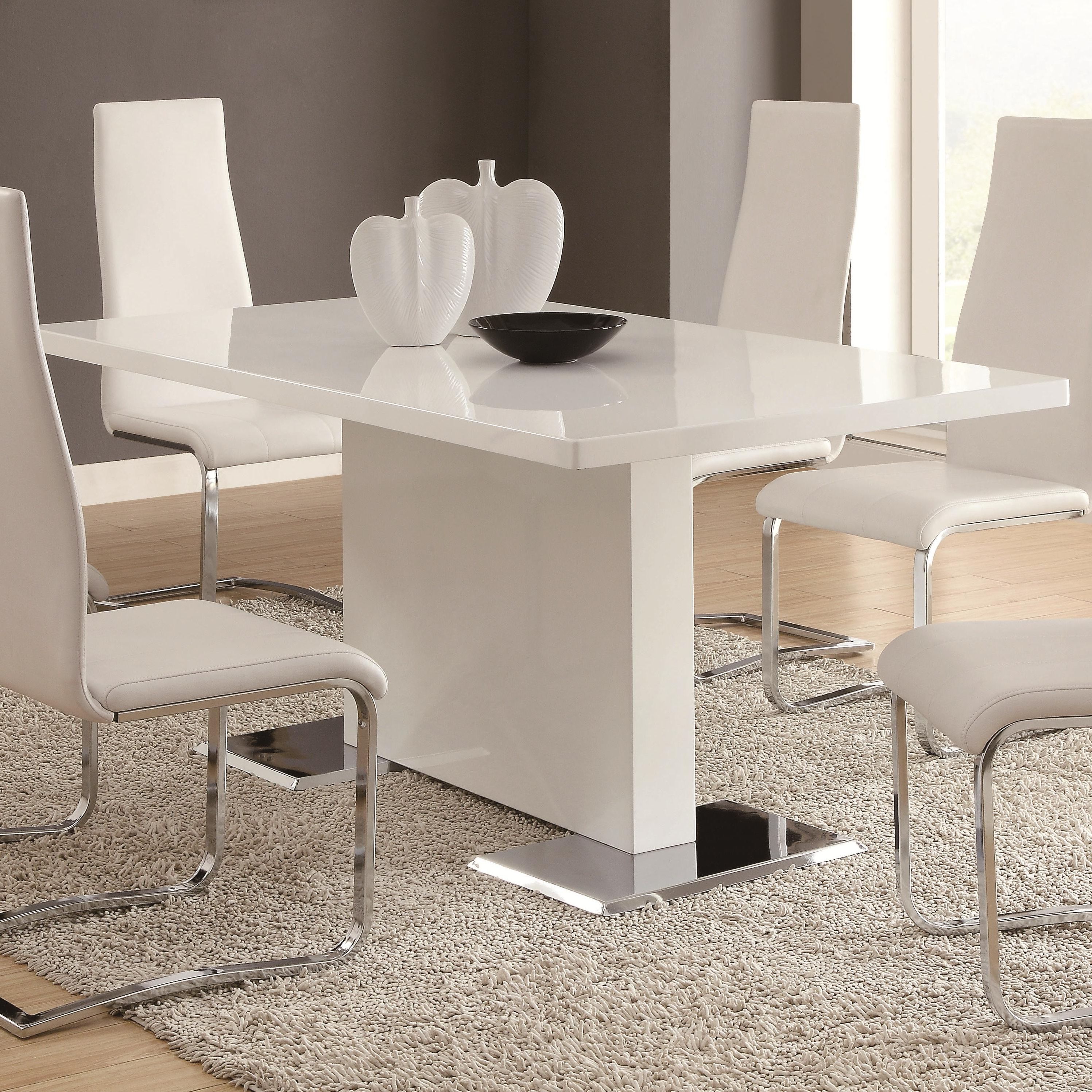 Coaster Modern Dining 102310 White Dining Table With Chrome Metal Regarding Current Modern Dining Room Furniture (Photo 1 of 25)