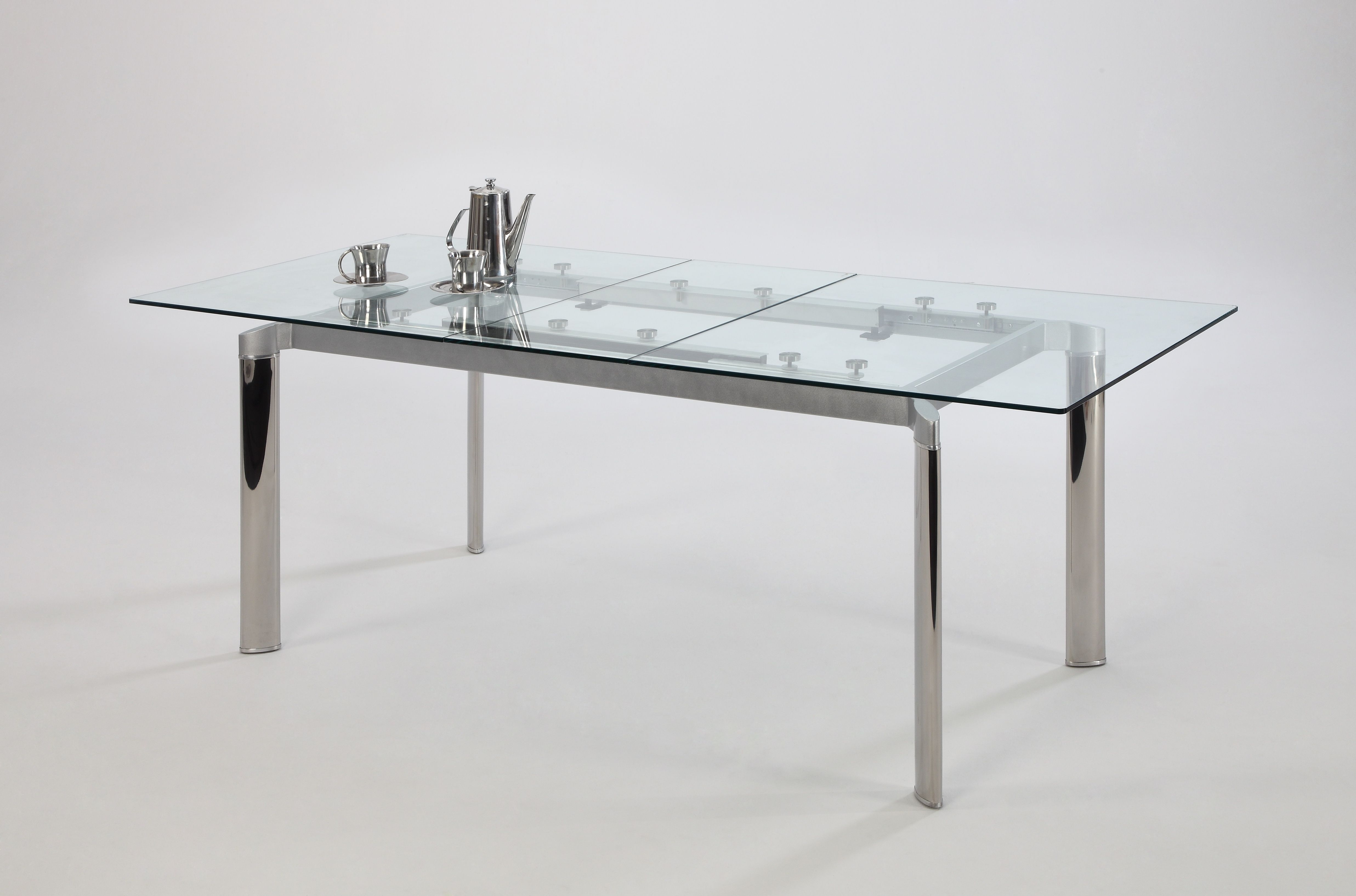 Contemporary Clear Glass And Chrome Extendable Dining Table Los Pertaining To Most Recently Released Chrome Dining Tables (Photo 19 of 25)