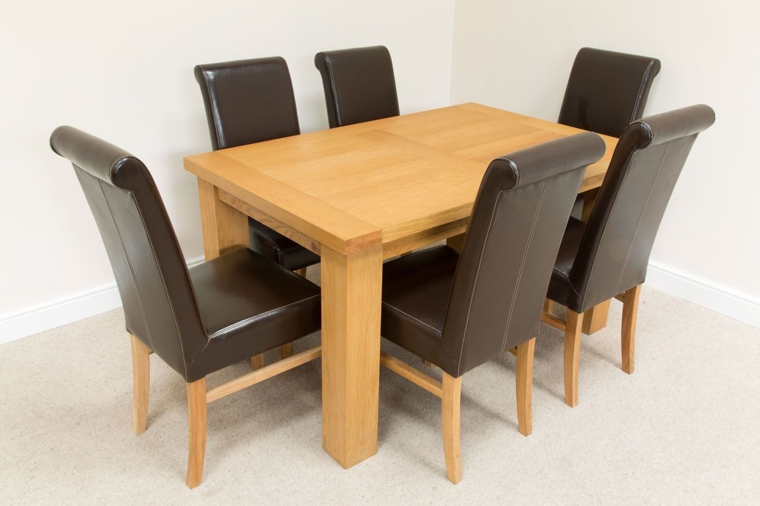 Current 1.4m Riga Oak Dining Table 6 Emperor Brown Leather Dining Chairs Inside Oak Dining Tables And Leather Chairs (Photo 7 of 25)
