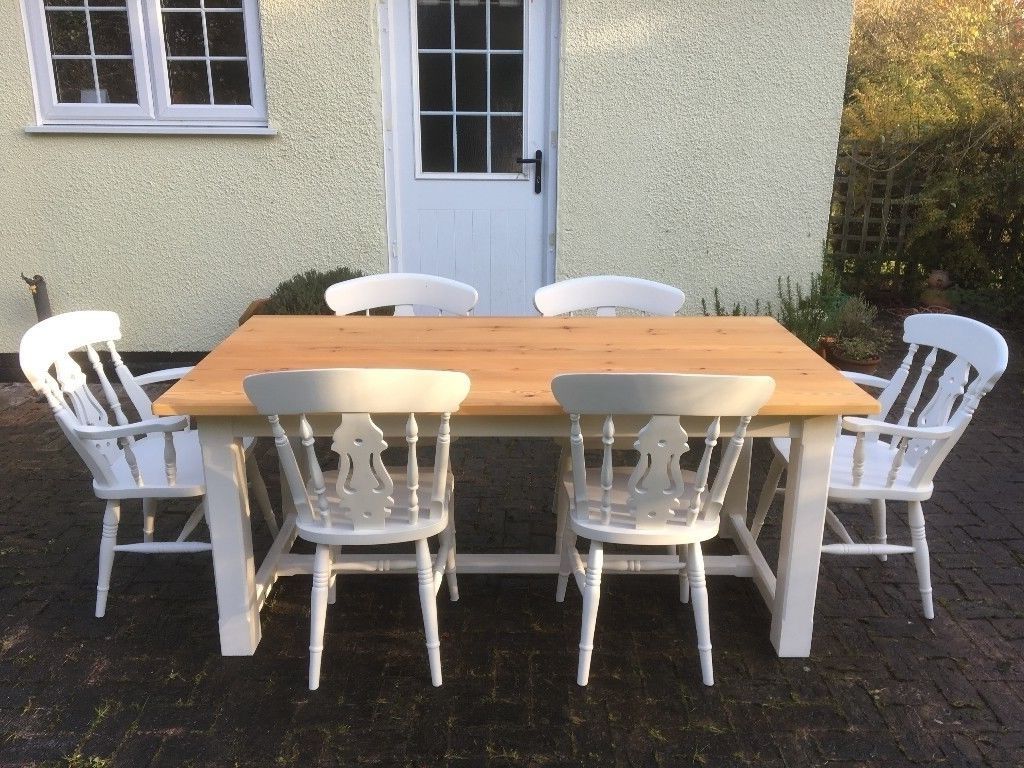 Current 6 Ft Pine Dining Table Painted White And 6 Beech Wooden Chairs Within Beech Dining Tables And Chairs (View 14 of 25)