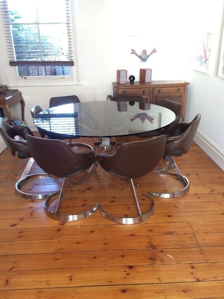 Current Retro Glass Dining Tables And Chairs Pertaining To Price Reduction Mid Century Vintage Retro Smoked Glass Dining Table (Photo 1 of 25)